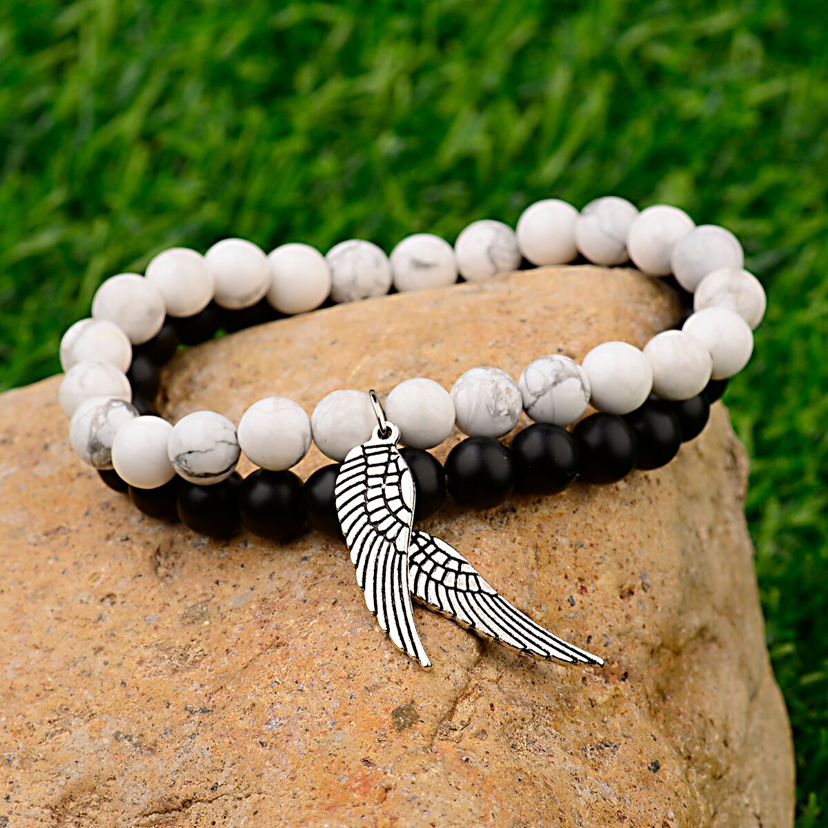 2PCS/Set Distance Bracelet For Women Men Blue&Black Stone Yoga Energy Beaded Couple Bracelets