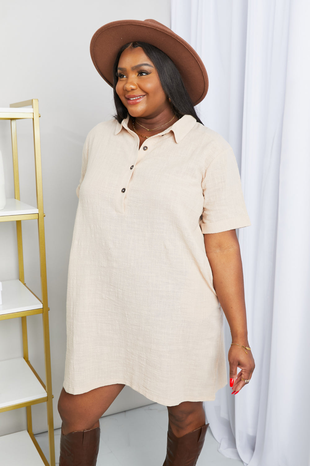 Zenana Iconic Scene Full Size Gauze Half Button Dress