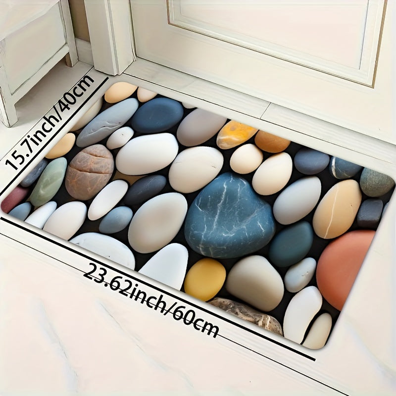 1pc Vibrant Pebble Pattern Rug - Anti-Slip Bathroom & Kitchen Mats, Decorative Water-Resistant Floor Coverings for Indoor/Outdoor Use, Perfect Non-Slip Bath Mat, Kitchen & Toilet Mats
