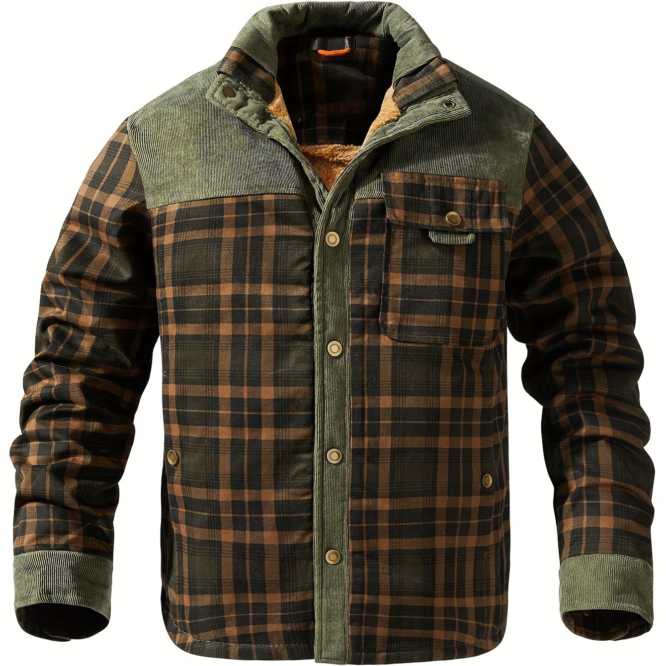 Men's Trendy Thermal Cotton Jacket, Mature Stylish Lapel Button Up Coat For Winter Outdoor Events