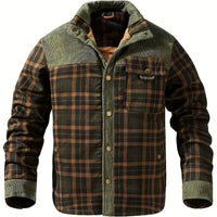 Men's Trendy Thermal Cotton Jacket, Mature Stylish Lapel Button Up Coat For Winter Outdoor Events