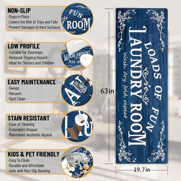 1pc Non Slip Laundry Room High Quality Runner Rug, Decor Non-Skid Comfort Standing Mat Machine Washable Text Design Laundry Mat, Floor Mats & Matting for Kitchen, Porch, Bathroom, Hotel, Commercial Laundry Rooms, And Home