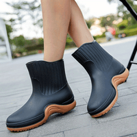 Women's Platform Ankle Rain Boots, Waterproof Solid Color Slip On Shoes, Outdoor Non-slip Shoes