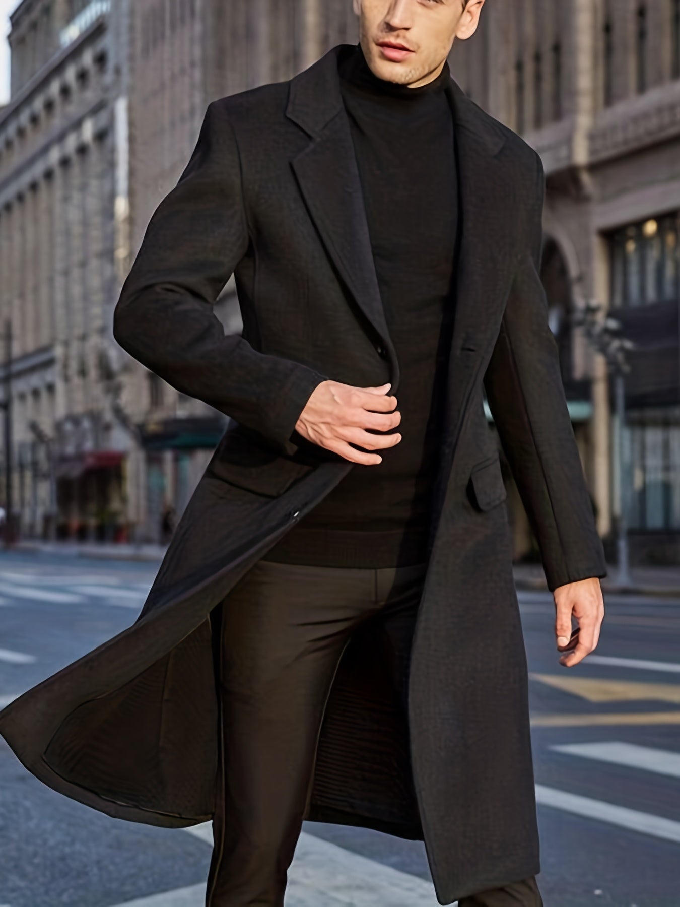 Men's Semi-formal Single Breasted Lapel Elegant Retro Trench Coat for Fall Winter Business