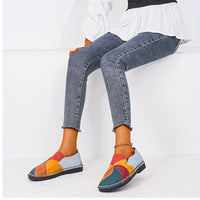 [Fashion Loafers] Soft Colorblock Women's Flat Loafers | Fashion Round Toe Slip On Faux Leather Shoes, Casual Walking Anti-skid Shoes