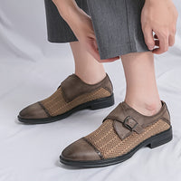 Men's Mesh Breathable Cap Toe Monk Shoes, Comfy Non Slip Casual Durable Rubber Sole Walking Shoes, Men's Footwear