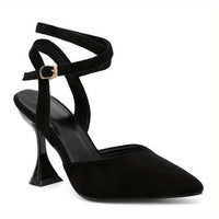 Women's Pointed Toe High Heels, Solid Color Crisscross Strap Slingback Sandals, Stylish Pyramid Heeled Sandals