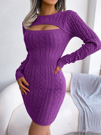 Solid Ribbed Knit Keyhole Dress, Elegant Crew Neck Long Sleeve Bodycon Dress - Stretchy & Comfortable Fabric - For Women - Perfect for Parties & Night Out - Ideal Gift for Her