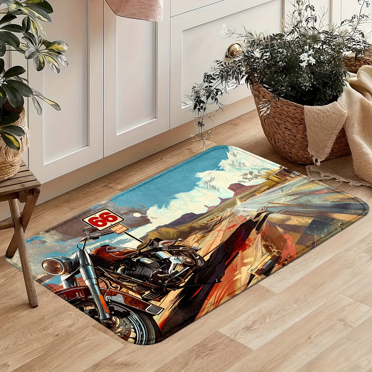 1/2pcs, Motorcycles And Route 66 Kitchen Rugs Non Slip Washable Thicken Kitchen Mat Kitchen Carpet Rugs For Kitchen Floor Kitchen Mats For Floor Kitchen Rugs Non Slip Kitchen Runner