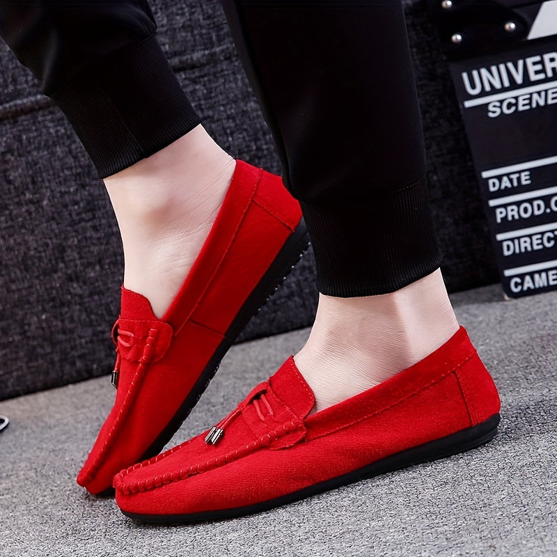 Men's Solid Color Slip On Tassel Loafer Shoes, Comfy Non Slip Casual Durable Rubber Sole Lightweight Walking Shoes, Men's Footwear