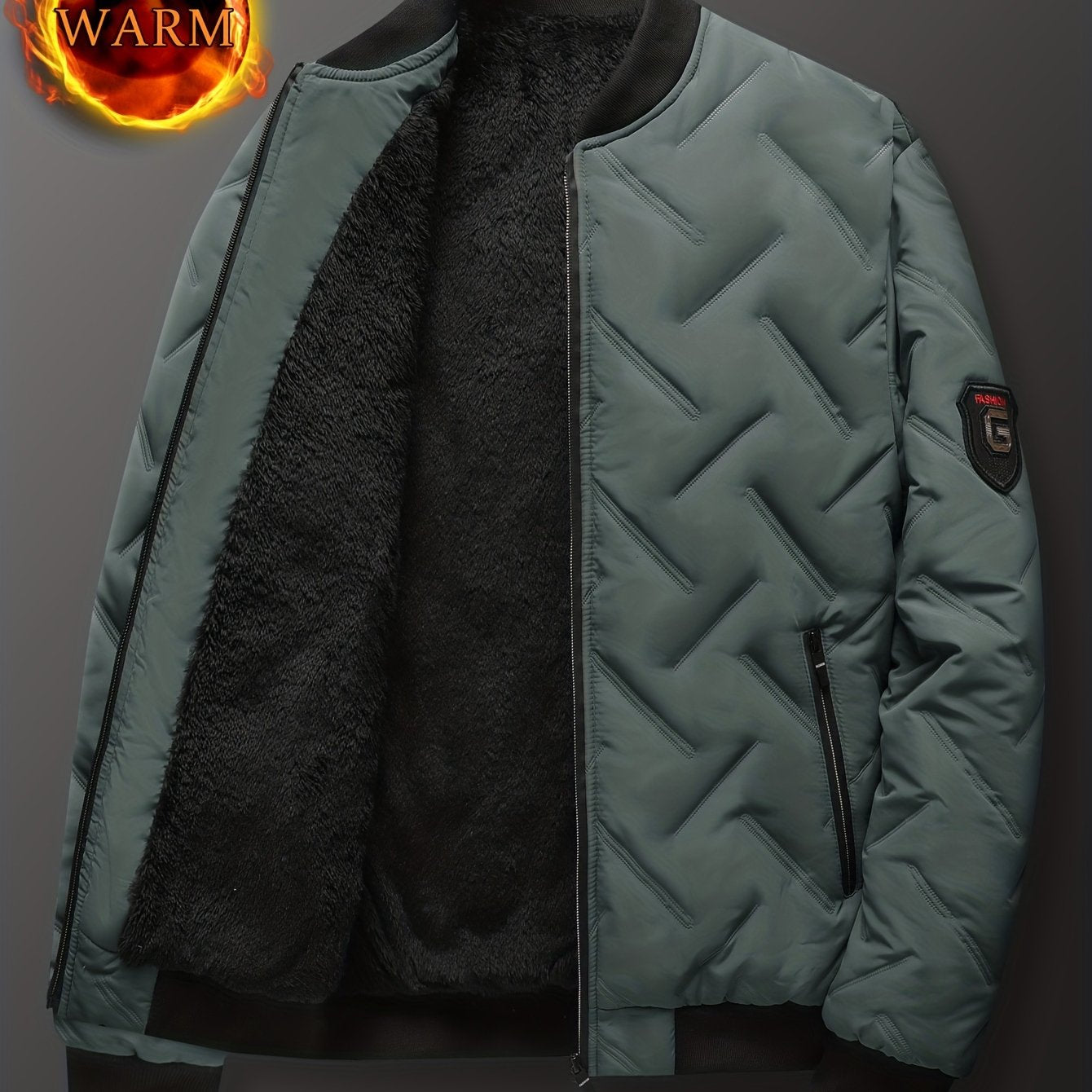 Men's Regular Fit Solid Color Sherpa Lined Varsity Jacket, Casual Fleece Lined Baseball Jacket Coat for Winter Autumn