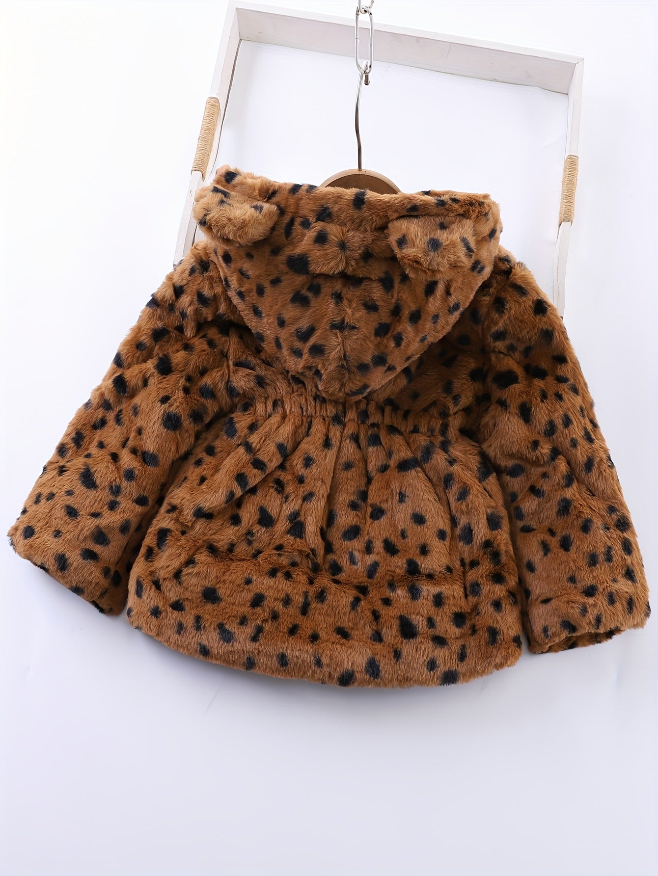 Winter Girl's Fleece Leopard Print Coat, Casual Hooded Jacket For Kids