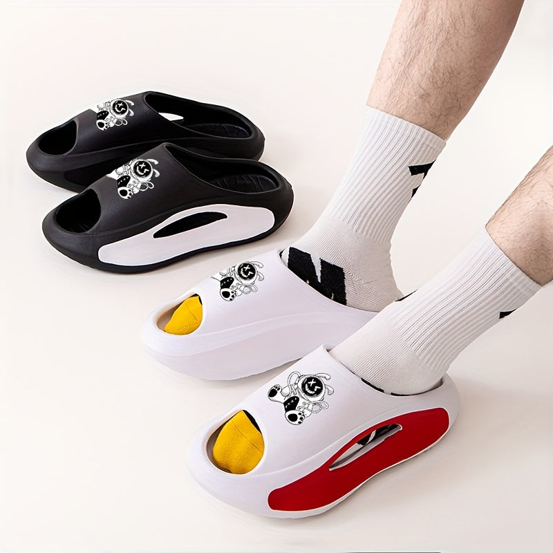 Plus Size Men's Vintage Astronaut Pattern Color Block Open Toe Breathable Chunky Slippers, Comfy Non Slip Durable Anti Odor EVA Slides, Men's Footwear