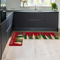 Merry Christmas Kitchen Mats Set Of 2, Red Xmas Tree Winter Farmhouse Style Home Kitchen Decorations Rugs For Floor- 17x29 And 17x47 Inch BT007
