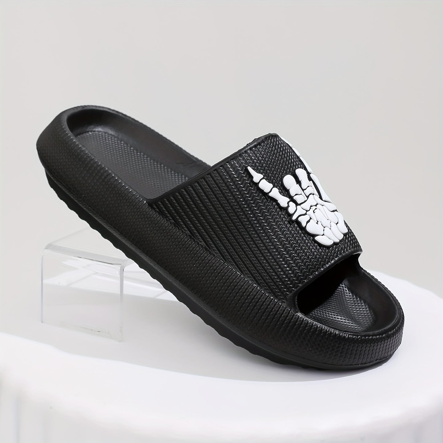 Men's Trendy Rock & Roll Gesture Pattern Open Toe Breathable Chunky Slippers, Comfy Non Slip Anti Odor EVA Slides, Men's Footwear