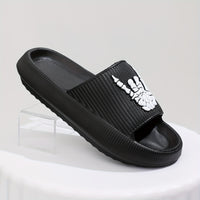 Men's Trendy Rock & Roll Gesture Pattern Open Toe Breathable Chunky Slippers, Comfy Non Slip Anti Odor EVA Slides, Men's Footwear