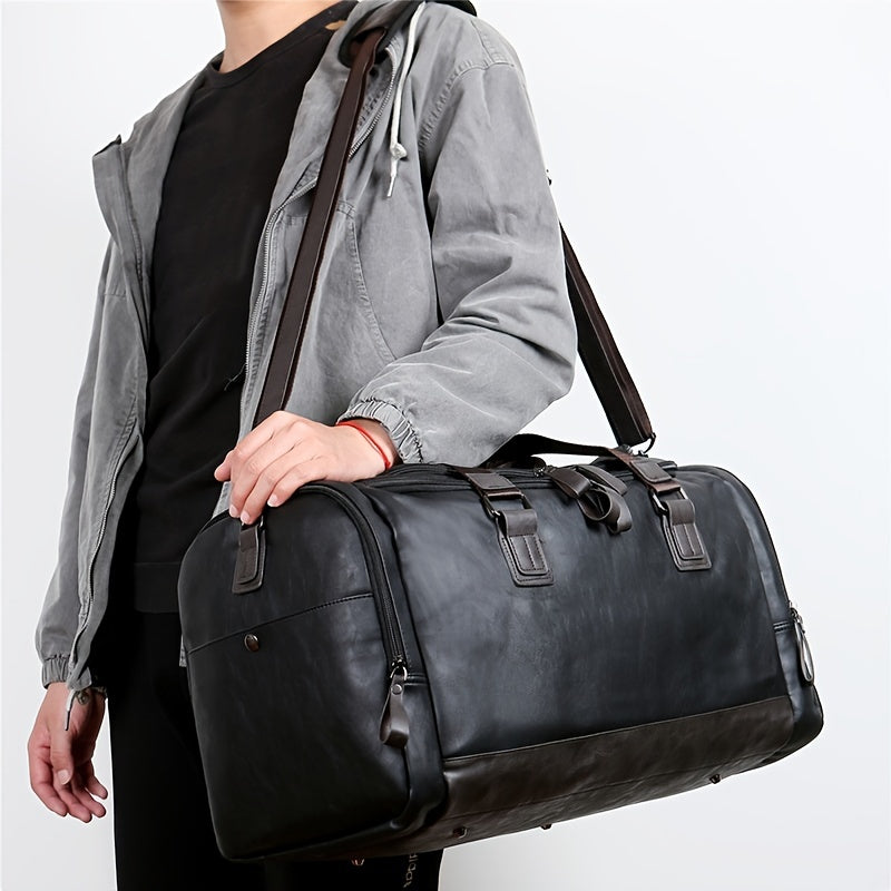 Men'S Genuine Travel Duffel Bag - Adjustable Shoulder Straps, Multiple Compartments, Durable & Stylish for Weekends, Trips & Daily Use (Black), Luggage for Travel, Secure Zipper Closure