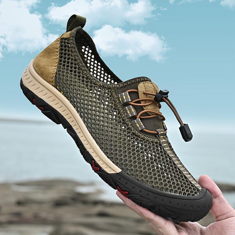 [Breathable Men's Sandals] Comfy Breathable Men's Sandals - Solid Color Slip On Adjustable Buckle Shoes - Non Slip Rubber Sole Durable Beach Water Shoes for Summer