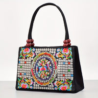 Embroidered Handbag, Double Zipper Bag, Women's Printed Handbag
