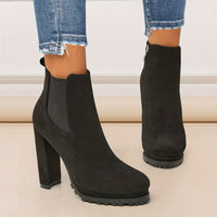 Stylish Pointed Toe Ankle Boots - Chunky Heeled, Platform, Side Zipper, Tound Toe, Comfortable Women's Footwear for Everyday Wear