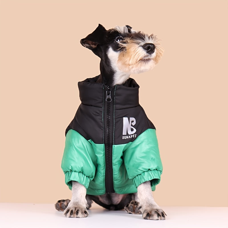 Thick Padded Winter Warm Dog Coat, Reflective Letter Graphic Jacket With Zip Up For Cold Seasons