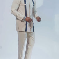 [2-Piece African Dashiki Suit] African Dashiki Men'S Suit  Long-Sleeved Top  Cardigan  Lapel  Patch  Hem Slit  Elastic Pants African Clothing  Men'S Casual Shirt And Trousers 2-Piece Set  Four Seasons New 1 Set Street Style