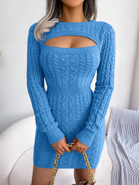 Solid Ribbed Knit Keyhole Dress, Elegant Crew Neck Long Sleeve Bodycon Dress - Stretchy & Comfortable Fabric - For Women - Perfect for Parties & Night Out - Ideal Gift for Her