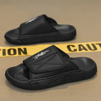 Men's Solid Color Open Toe Breathable Adjustable Hook & Loop Fastener Slippers, Comfy Non Slip Durable EVA Sole Slides, Men's Footwear
