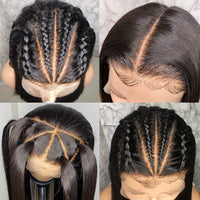 13x6 HD Transparent Lace Front Wig for Women - 180% Density, Pre-Plucked Straight Human Hair, Glueless Design, Natural Black Color, Versatile Styling Options for Ponytails and Braids