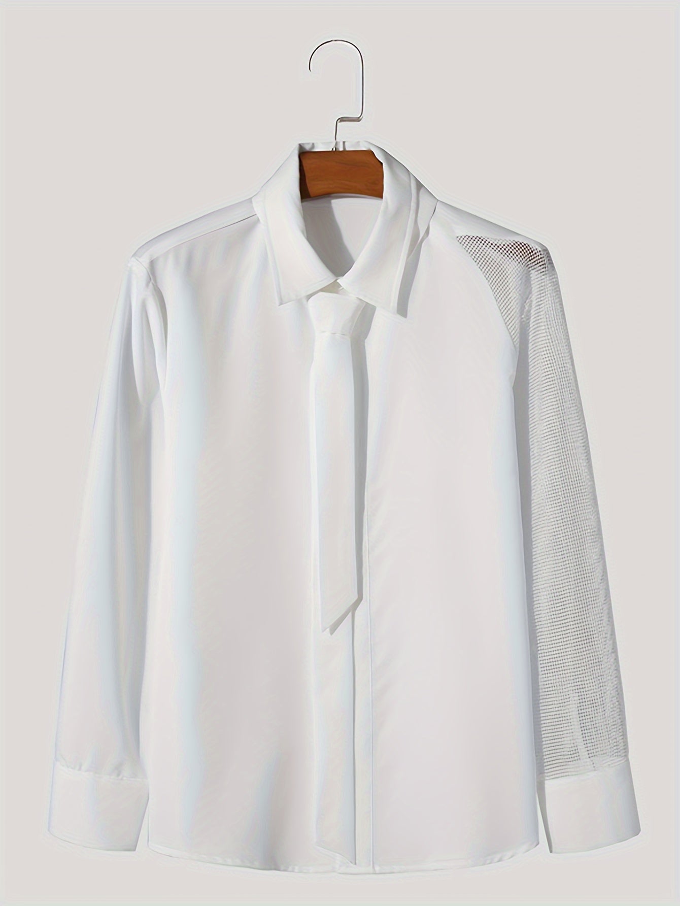 Cross-border foreign trade Men's shirt autumn new Men's casual shirt European and American Men's high-end banquet gentleman shirt plain long-sleeved net splicing shirt performance uniform