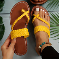 Women's Flat Slide Sandals, Toe Loop Braided Band Slip On Shoes, Casual Beach Slides