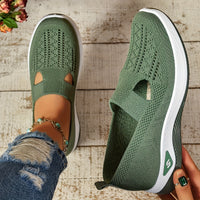 Women's Cut-out Sneakers, Casual Breathable Slip On Walking Shoes, Lightweight Outdoor Flat Shoes