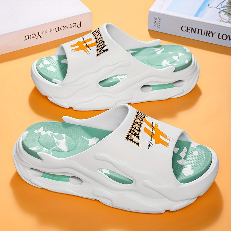 Men's Trendy Street Style Open Toe Breathable Chunky Slippers, Comfy Non Slip Durable Soft Sole EVA Slides, Men's Footwear