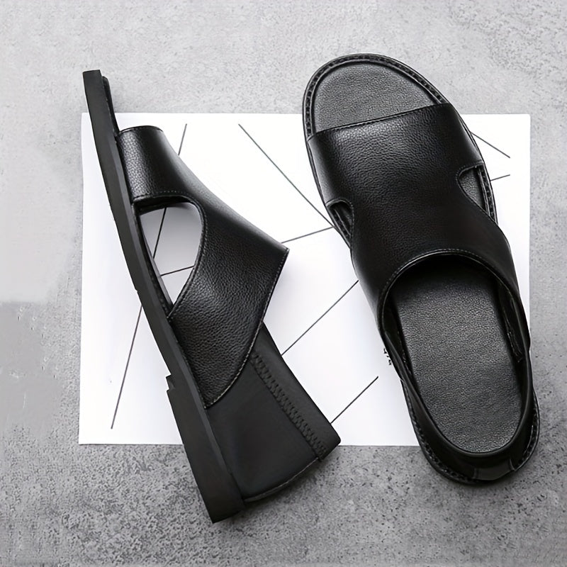 Men's Solid Color Open Toe Breathable Sandals, Comfy Non Slip Casual Durable Beach Water Shoes, Men's Footwear