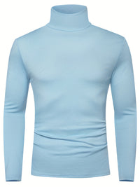 Long-Sleeved Multicolor Turtleneck Shirt for Men - Soft Medium Stretch Polyester Fabric, Regular Fit, High Neck Collar, Machine Washable, Perfect for Spring and Fall Seasons
