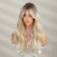 Long Ombre Blonde Hair Wig Natural Looking Layered Wavy Wigs For Women Heat Resistant Hair Wig Cosplay Party Synthetic Wig