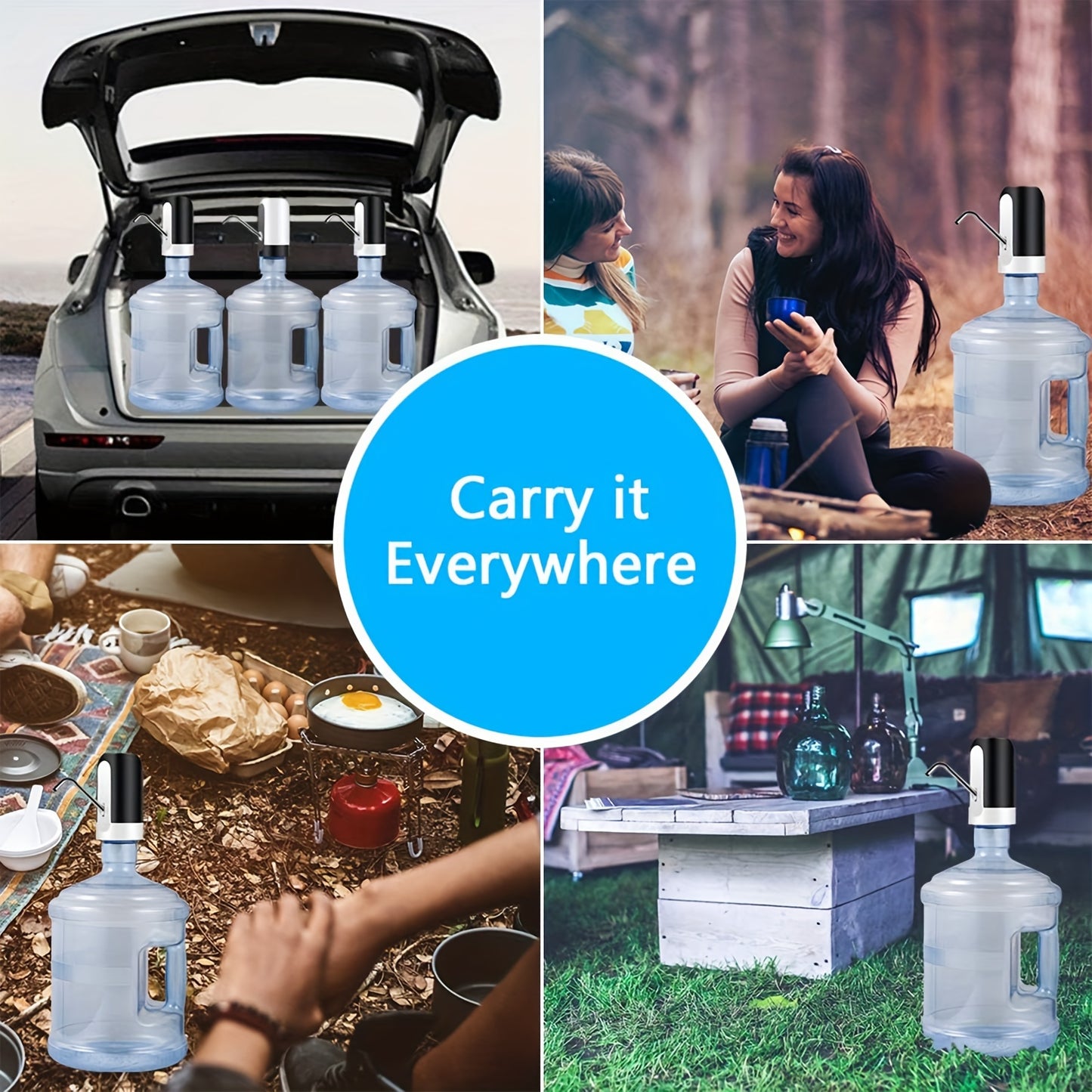 [Sanhao Electric Pump] Sanhao 1pc Electric Water Jug Pump - USB Rechargeable Automatic Drinking Water Dispenser for 3-5 Gallon Bottles - Portable Insert Mount with Built-in Lithium Battery for Camping, Sleek Design, Transpare