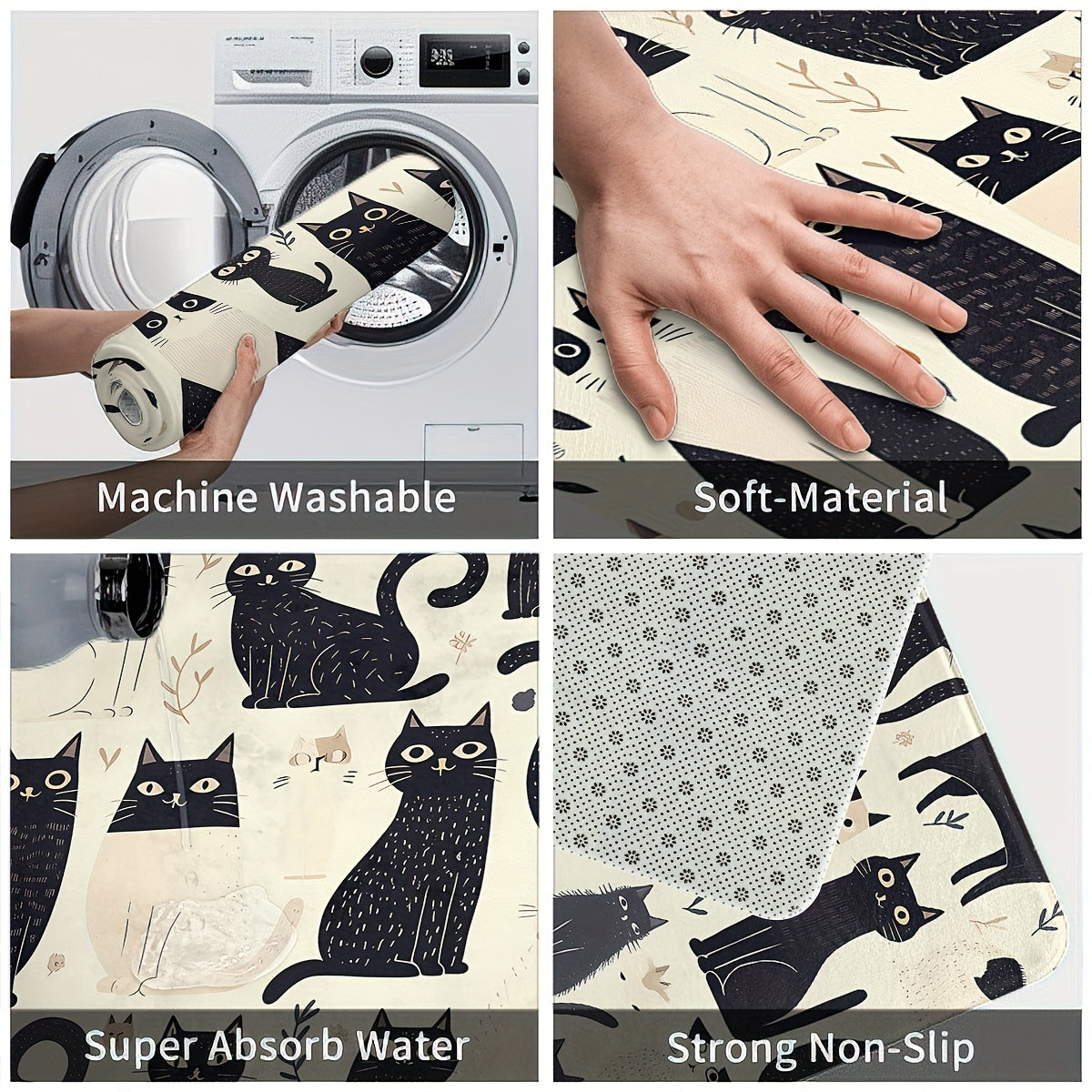 Cats Animal Kitchen Mats: Non-slip, Durable Bathroom Pads, Comfortable Standing Runner Rugs, Carpets for Kitchen, Home, Office, Sink, Laundry Room, Bathroom, Spring Decor, Available in Different Sizes