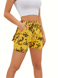 Women's High Waist Camouflage Print Denim Shorts, Elastic Streetwear Style, Casual Summer Hot Pants with Pockets