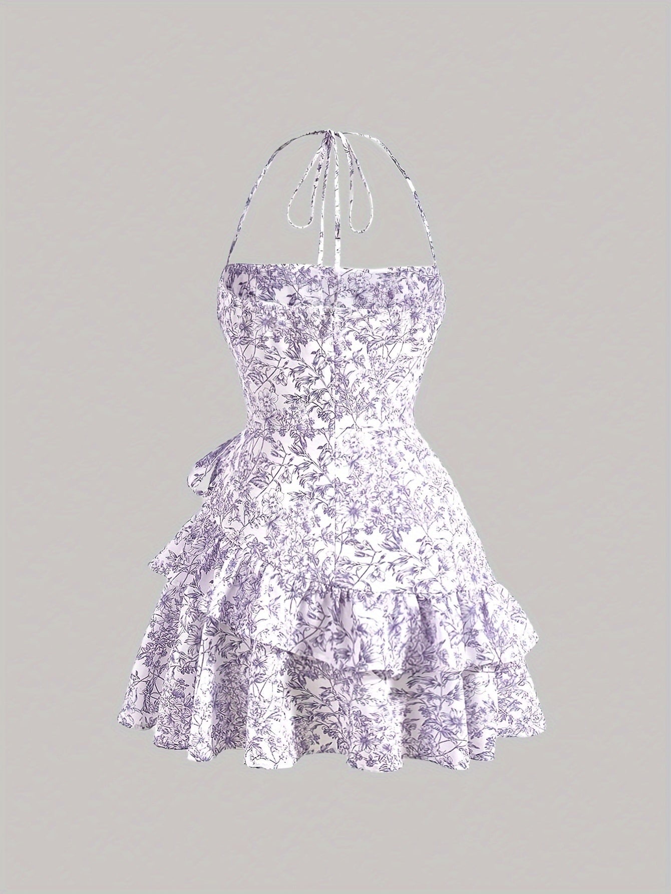 Floral Print Layered Ruffle Hem Halter Dress - Elegant Sleeveless Dress For Spring & Summer - Women's Clothing - For Women - Perfect for Parties & Casual Occasions - Ideal Gift for Her