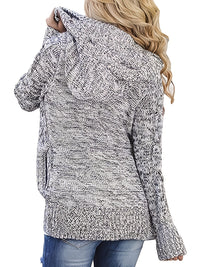 Women's Cable Knit Hooded Cardigan with Buttons and Pockets - Cozy Long Sleeve Sweater Coat for Casual Wear