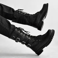 Men's Trendy Solid Colour High Top Lace Up Boots, Comfy Non Slip Durable Rubber Sole Shoes For Men's Outdoor Activities, Men's Footwear
