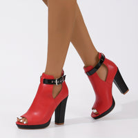 Women's High Heeled Ankle Boots, Peep Toe Cut-out Buckle Strap Block Heels, Fashion Platform Sandals