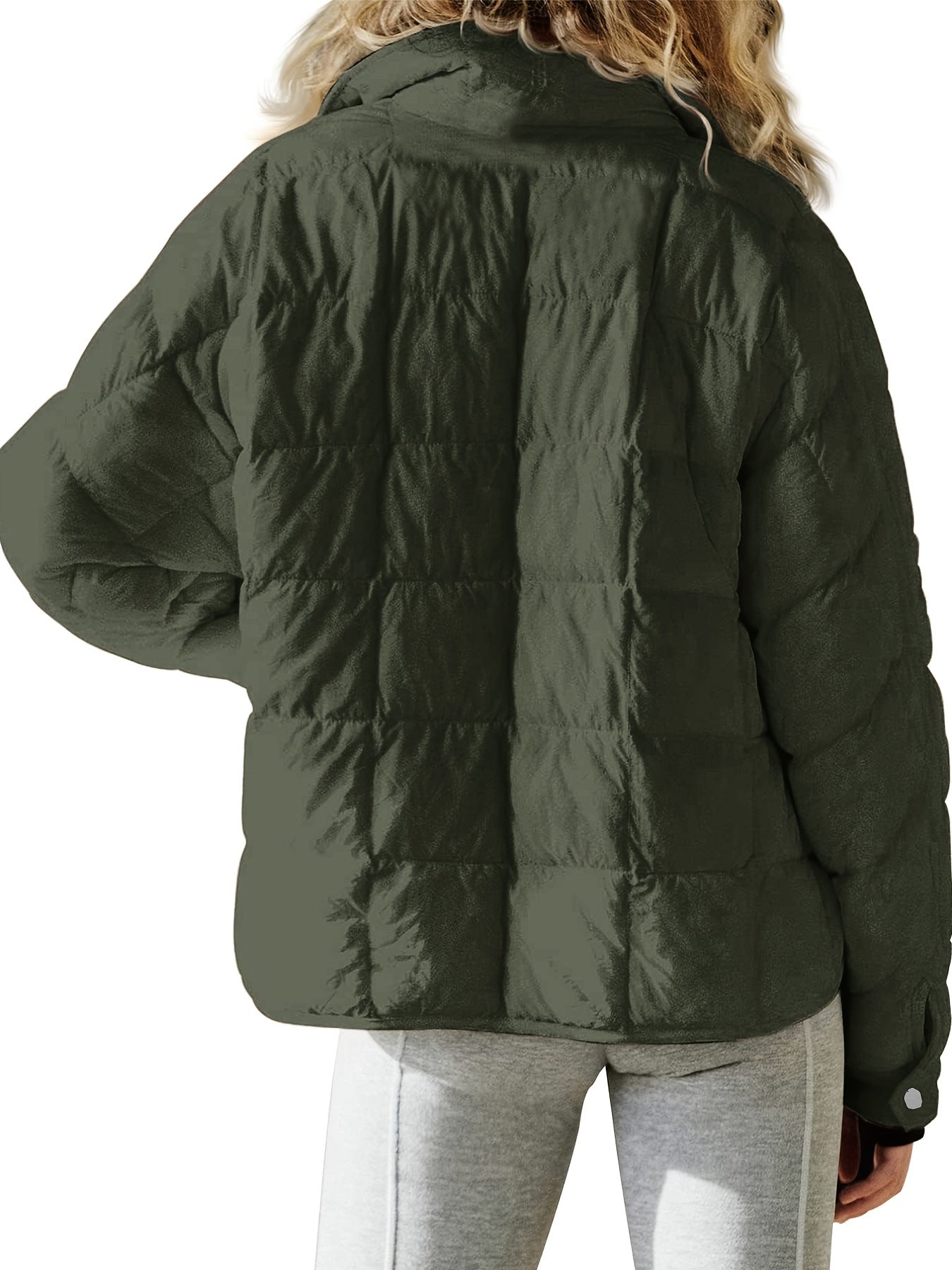 Zip Up Solid Coat, Casual Long Sleeve Winter Warm Versatile Outerwear, Women's Clothing