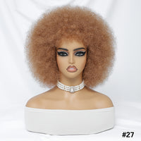 Short Afro Wigs For Women Blonde 10 Inch Afro Curly Wig With Bangs 70s Large Bouncy Soft Synthetic Female Wigs For Party Cosplay