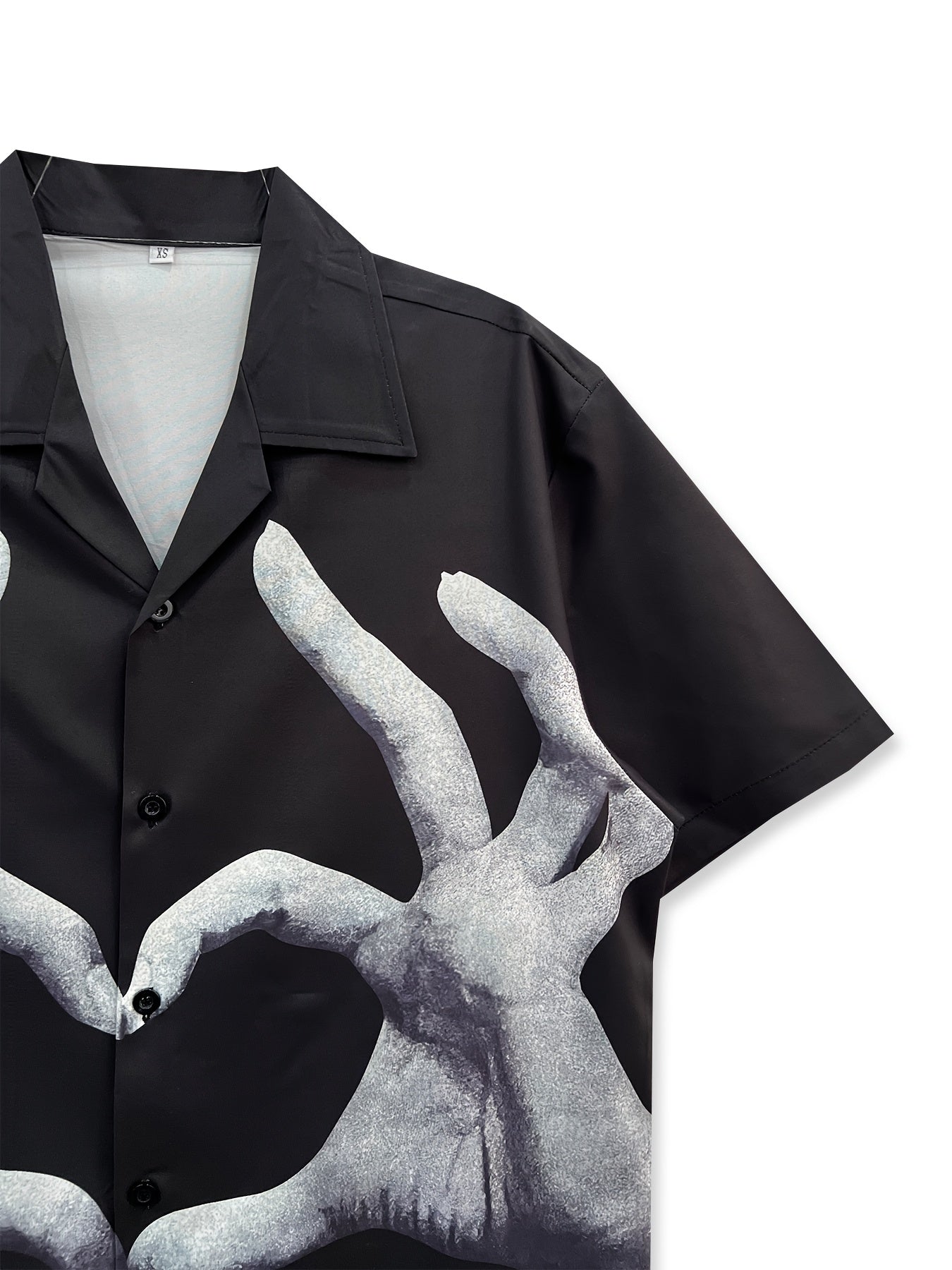 Valentine's Day Men's Casual Shirt with Cute Heart Gesture Print, Hawaiian Style Short Sleeve Button-Up, Polyester, Summer Beachwear - Available in XS to XXL