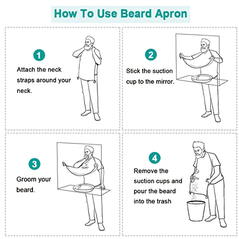 Waterproof Beard Bib With Strong Suction Cup - Non-Stick Shaving Cloth Kit For Men - Perfect For Beard Trimmers And Shavers