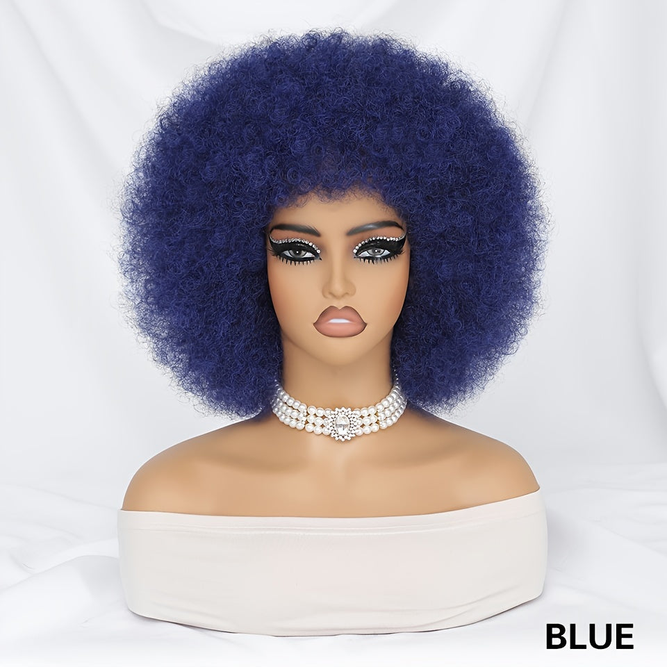 Short Afro Wigs For Women Blonde 10 Inch Afro Curly Wig With Bangs 70s Large Bouncy Soft Synthetic Female Wigs For Party Cosplay