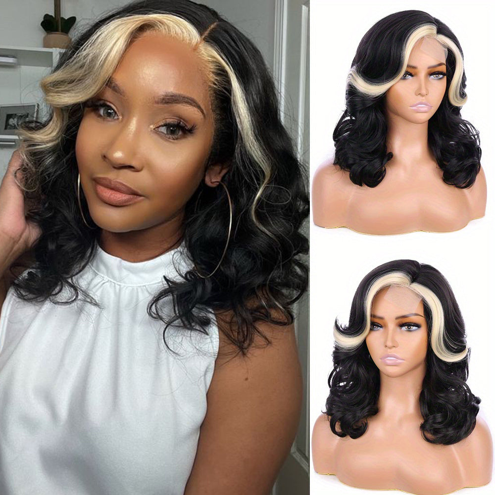 [130% Density Heat Resistant Wig] Chic Bob Wig for Women - Loose Curly, Side Part, Synthetic Lace Front in Black & Brown, 130% Density, Heat Resistant, Perfect for Cosplay & Daily Wear, Short Wig, Perruque