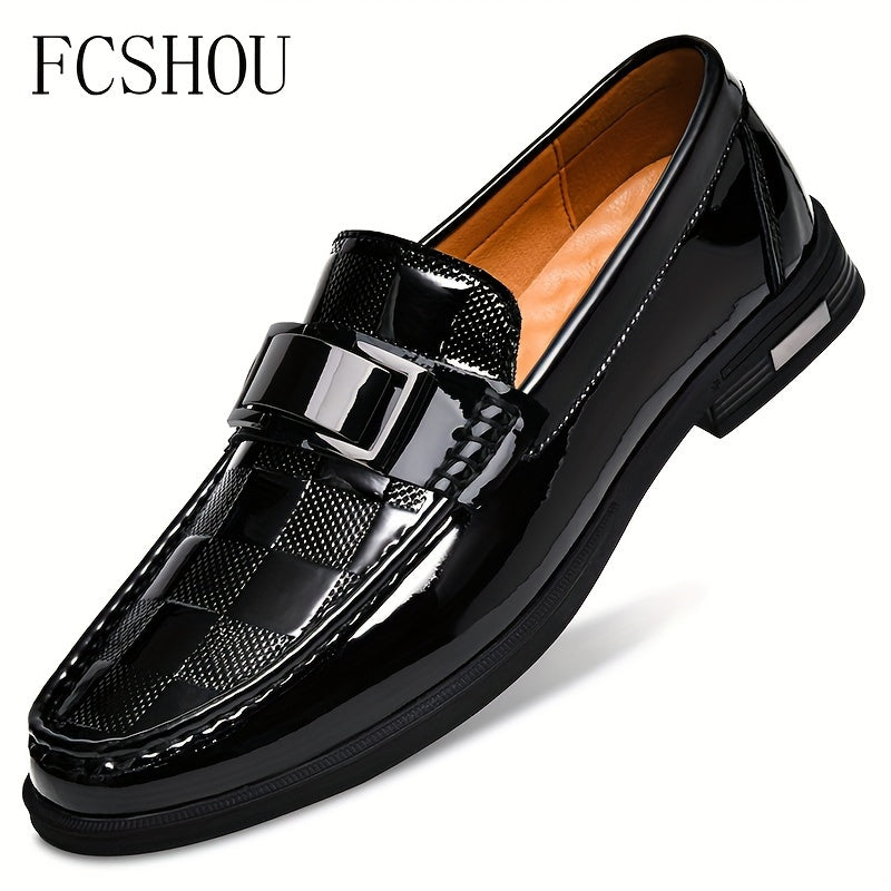 FCSHOU Plus Size Men's Solid Colour Upper Slip On Loafer Shoes, Comfy Non Slip Stitched Walking Shoes, Men's Footwear